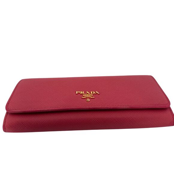 Prada Saffiano Metal Continental Wallet in Peonia Pink with Gold Hardware - Picture 6 of 8